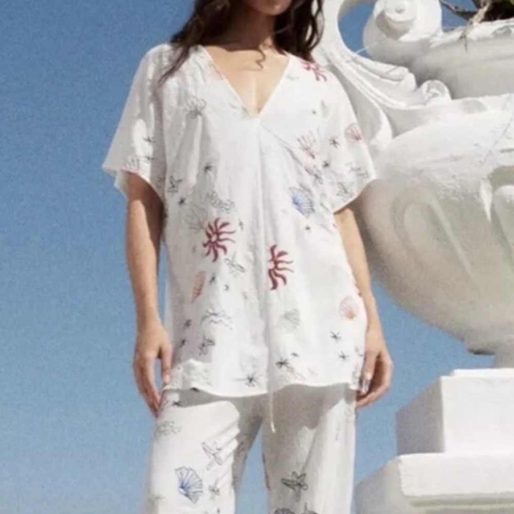 ZARA NWT WHITE EMBROIDERED TOP Size Medium Ref 1165/635 reef seashells beach